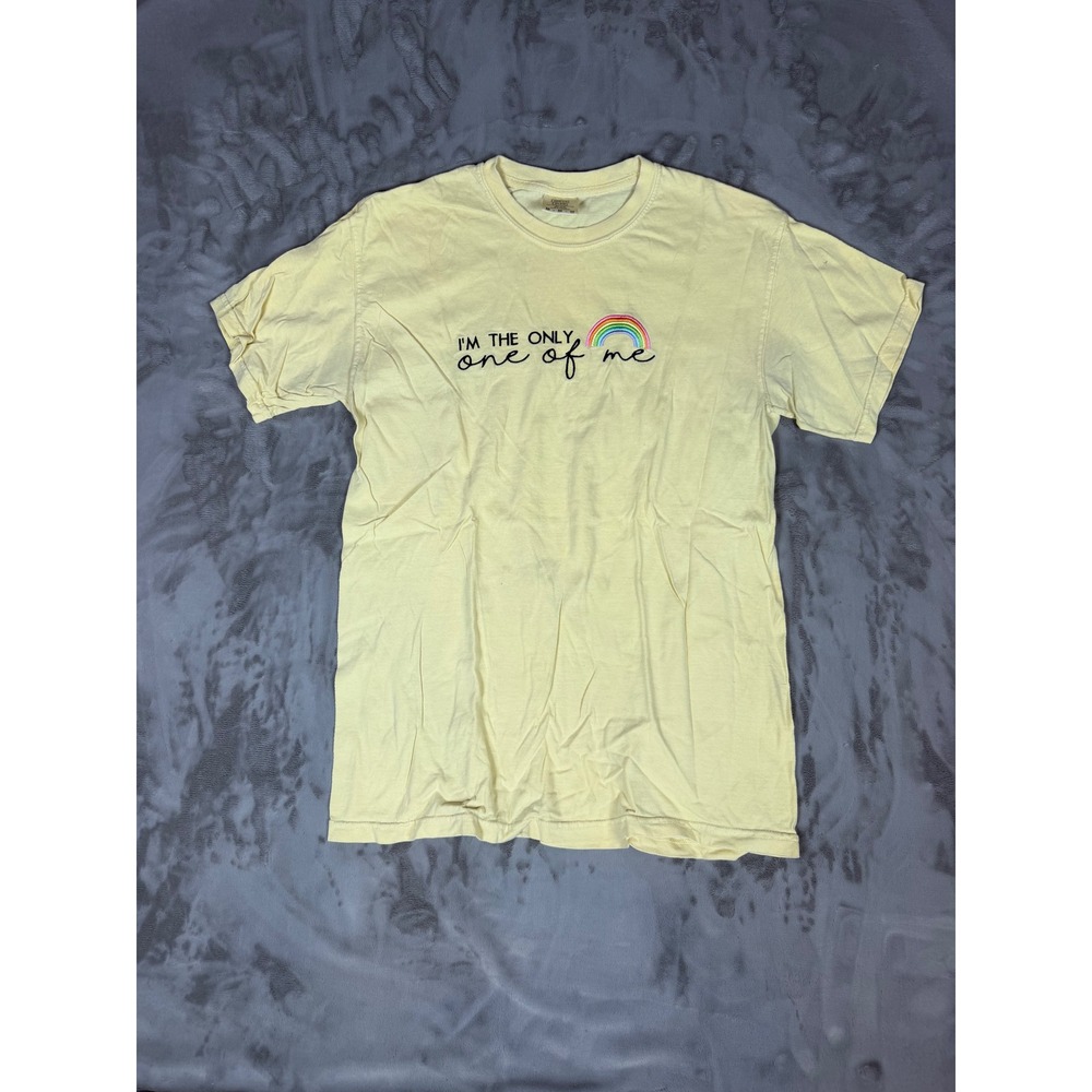Comfort Colors Embroidered Rainbow Graphic T-Shirt Yellow Medium Only One Of Me